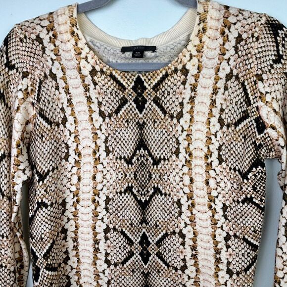 J.Crew Tippi Merino Wool Knit Sweater Cropped Sleeve Python Snake Print Beige XS - Picture 3 of 12
